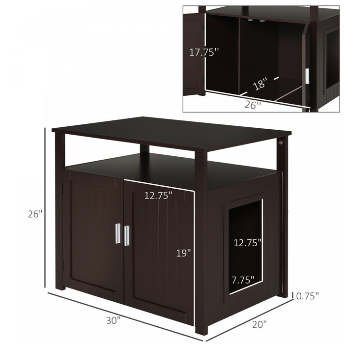 Pawhut En Bois Pour Chat En Bois Litiere Pour Animaux De Compagnie Enceinte Chaton Maison Table De Chevet Table D'appoint Armoire Cachee Avec Separateur Amovible/reglable Portes Magnetiques Marron