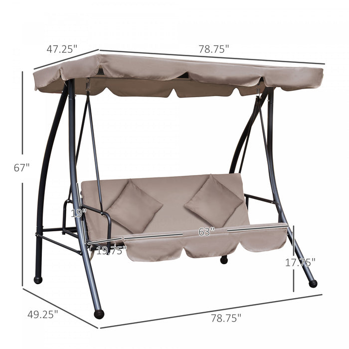 Outsunny Balancoire De Jardin Convertible Pour 3 Personnes Hamac Lit De Salon Exterieur Coussine Avec Auvent Inclinable Beige