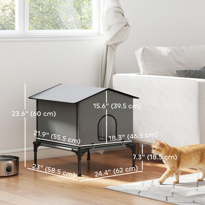 Maison pour chat d'exterieur PawHut, chenil pour chat impermeable et isole avec base surelevee, coussin, abri pliable pour chatons sauvages pour interieur et exterieur, gris