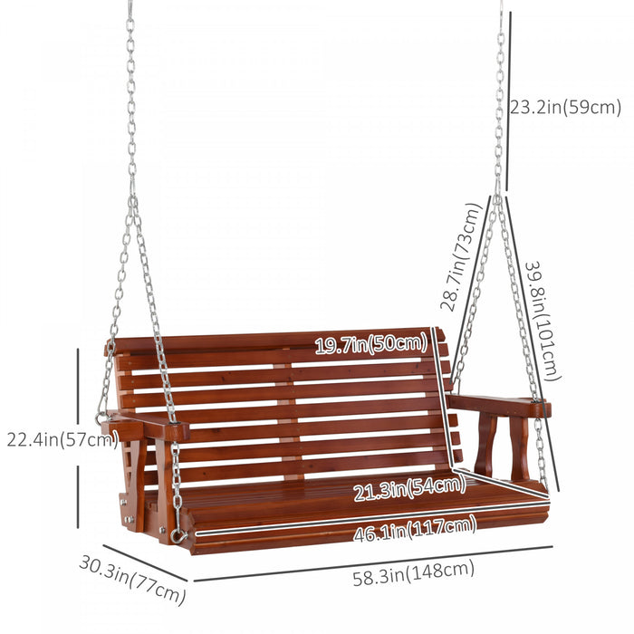Outsunny Balancoire De Patio En Bois 2 Places Avec Porte-gobelet, Marron