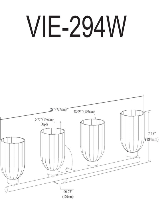 Lumière de coiffeuse Vienna de Dainolite en verre côtelé transparent, avec fini laiton vieilli et 4 ampoules incandescentes