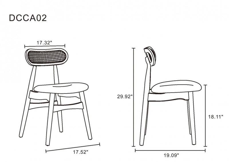 Chaise de salle a manger Colbert Industry Chic avec dossier en cannage et assise rembourree en bois naturel - Lot de 4