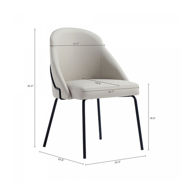 Chaise de salle a manger moderne Gracie en metal et cuir vegetalien, gris pierre et noir
