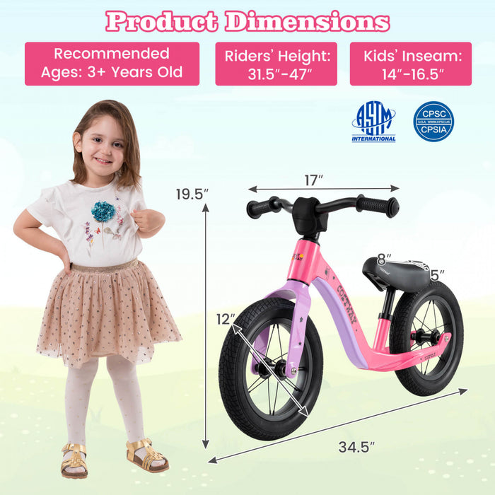 Costway 12 Pouces Magnesium Tout-petit Equilibre Velo Sans Pedale Entrainement Tout-petit Equilibre Velo Rose