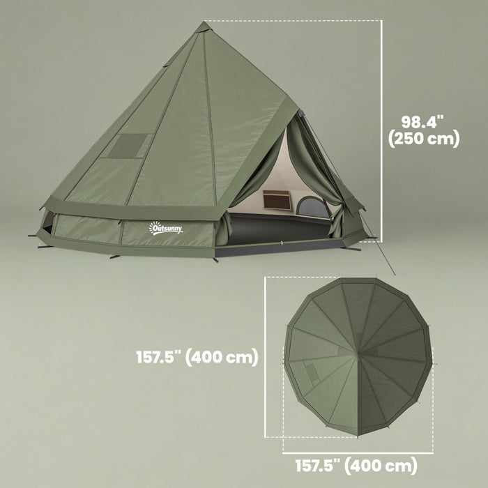 Outsunny Tipi de Camping Impermeable pour 4-6 Personnes, Vert Armee