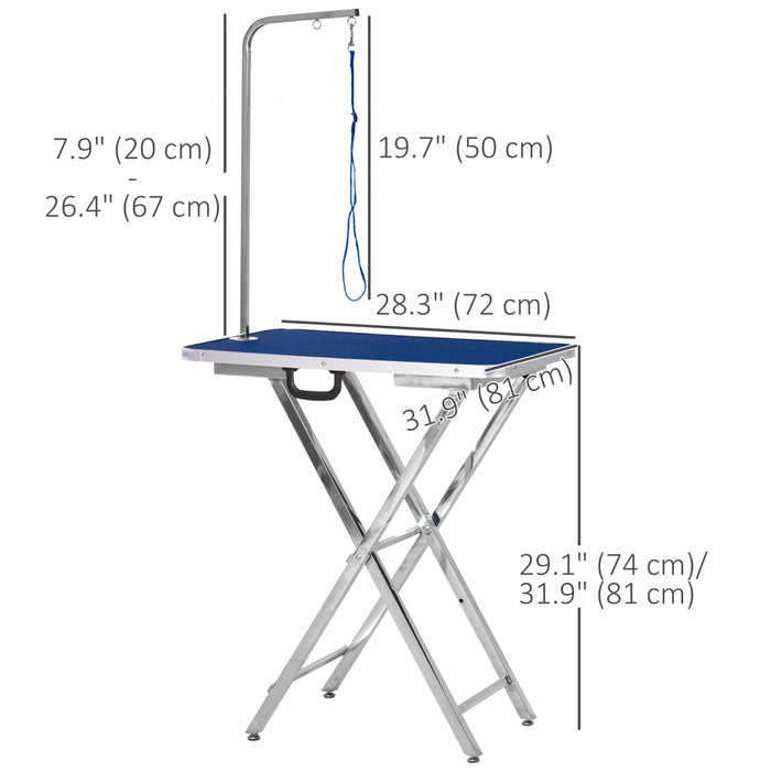 Pawhut Table De Toilettage Pliable Pour Chien De 28\" Avec Bras Reglable, Surface Antiderapante, Table De Toilettage Pour Chiens De Taille Moyenne Et Petite, Chats, Bleu