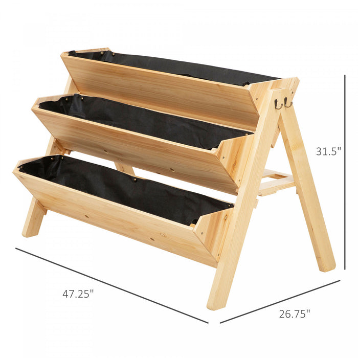 Outsunny 47,25''x26,75''x31,5'' Support De Fleurs De Jardin En Bois A 3 Niveaux, Rangement Vertical Pour Lit De Plantes Avec Planche A Clin, Crochets
