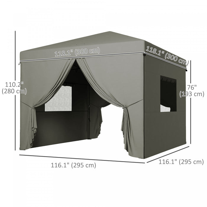 Outsunny Tente Escamotable 10' X 10' Avec Fenetres En Maille, Gris Clair