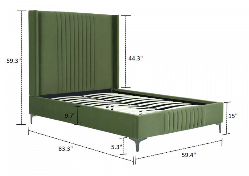 Lit complet Promenade style milieu du siecle moderne en velours capitonne vert mousse