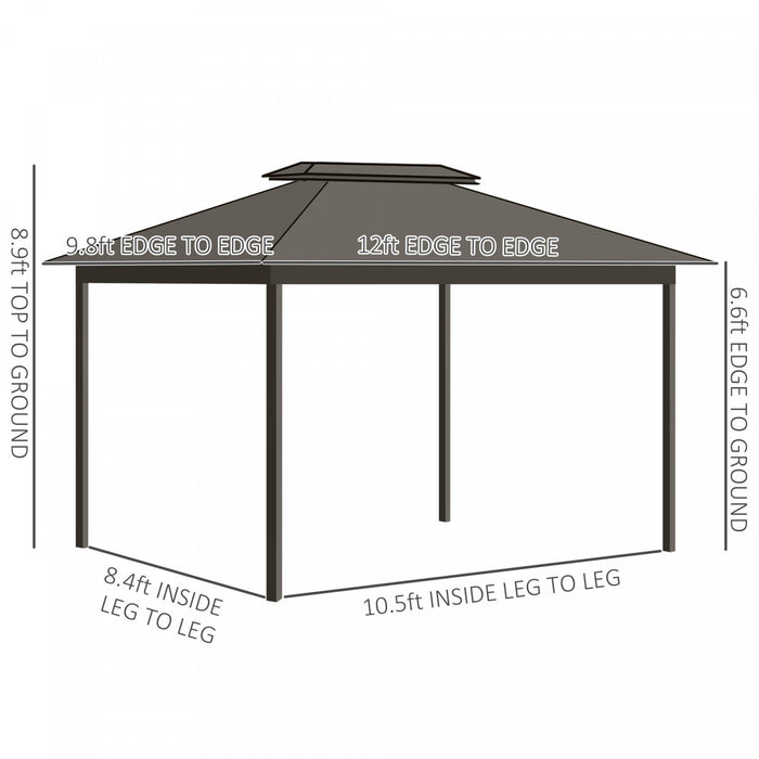 Outsunny 10' X 12' Tonnelle De Jardin Acier Hardtop Gazebo Jardin Abri Soleil Avec Moustiquaire Et Rideaux Crochet De Suspension Cadre En Aluminium Noir