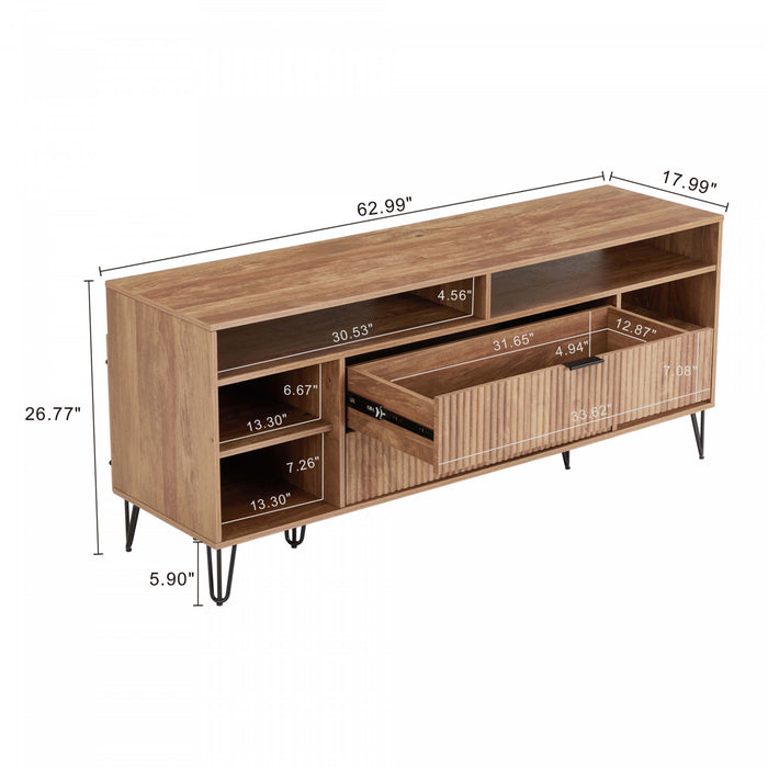 Meuble TV Dumbo Modern 160 cm a rainures, finition brun dore