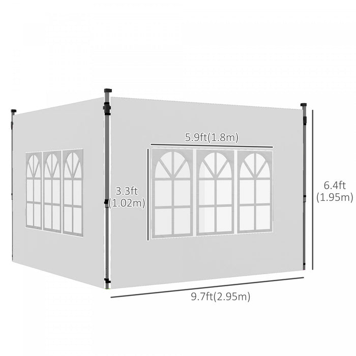Outsunny 2 Panneaux Lateraux Avec Fenetres Pour Auvent Escamotable De 9,8' X 9,8' Ou 9,8' X 13,1', Paquet De 2 Parois Laterales De Remplacement, Blanc