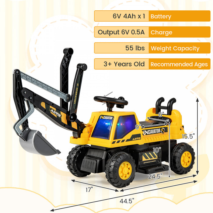 Costway Kids Ride On Excavator Digger Electric Construction Vehicles Avec Lumieres Et Musique