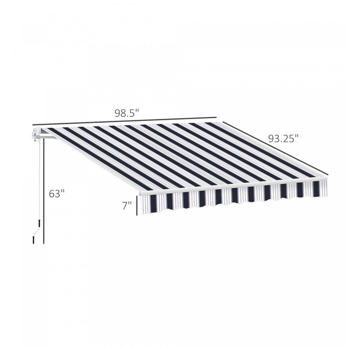 Outsunny 8'x7' Manuel Retractable Resistant A L'eau Pare-soleil Patio Auvent Exterieur Pont Auvent Abri (bleu, Blanc)