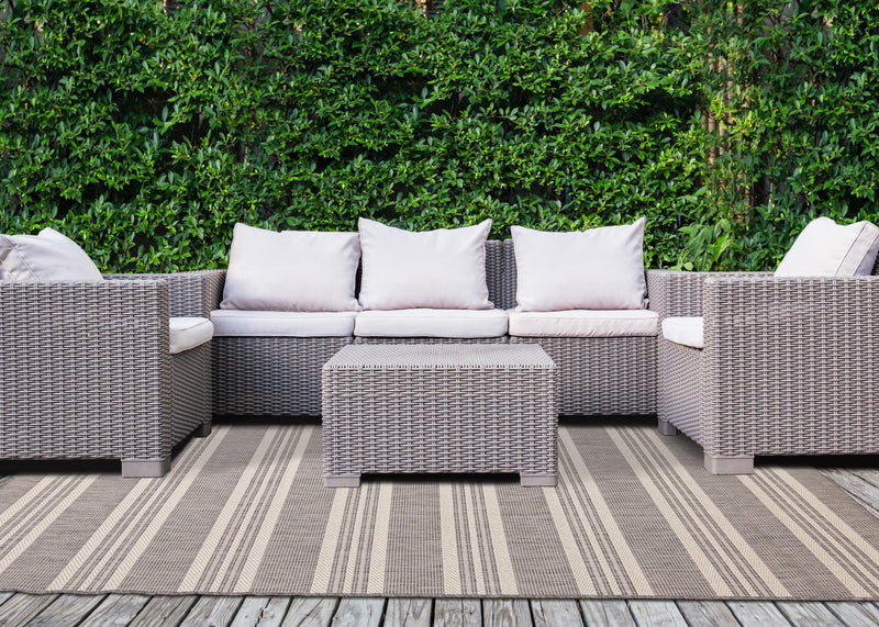 Tapis Jackson a rayures creme taupe, 6'7\" x 9'6\"
