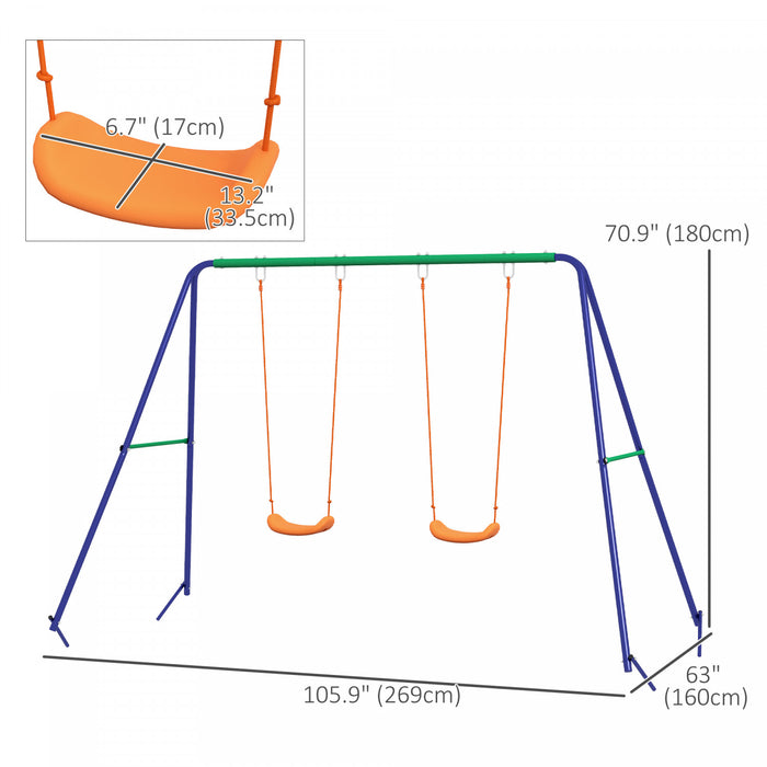 Outsunny Kids Swing Set Pour L'arriere-cour Cadre De Balancoire En Metal Avec Sieges De Balancoire Doubles, Piquets De Sol Pour 1-2 Enfants Ages De 3-8 Ans