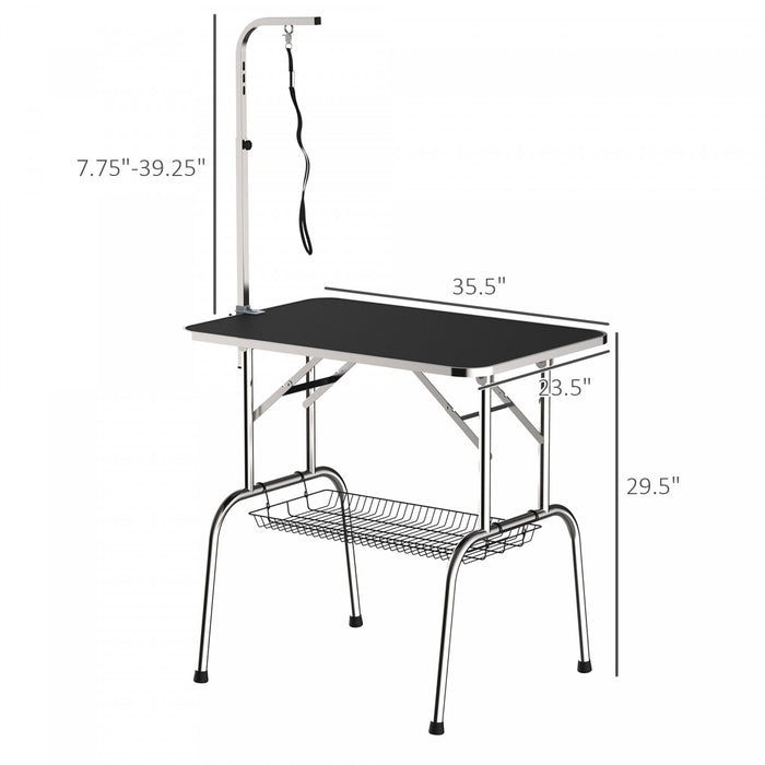 Pawhut Table De Toilettage Pour Chien En Acier Inoxydable De 36 Pouces De Qualite Garantie Avec Bras Reglable Et Panier