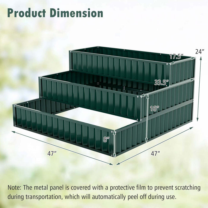 Costway 1 Pc Lit De Jardin Eleve De 3 Niveaux, Boite De Planteur Exterieure Elevee De Metal De 47\" X 47\" X 24\" Vert