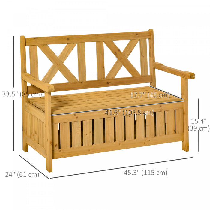 Outsunny Banc D'exterieur En Bois A 2 Places Avec Boite De Rangement