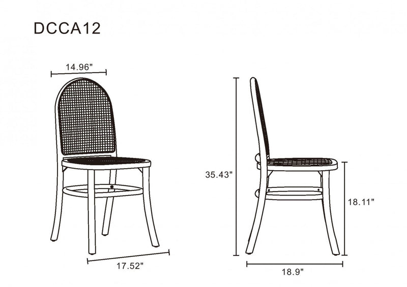 Chaise de salle a manger Paragon Industry Chic avec dossier en cannage, bois et assise rembourree, noir et gris - Lot de 4