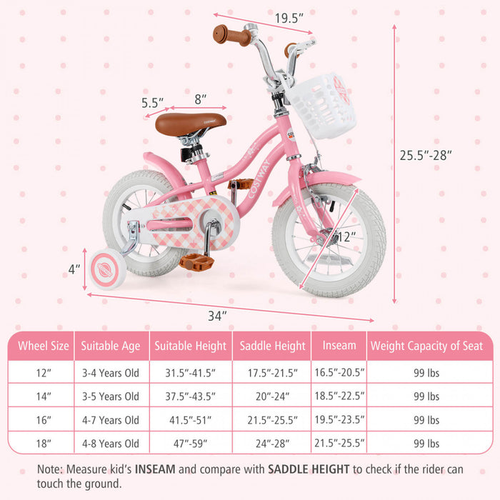 Bicycle Costway 12\" Pour Enfants De 3 A 4 Ans Bicycle Avec Frein A Main Avant Rouge