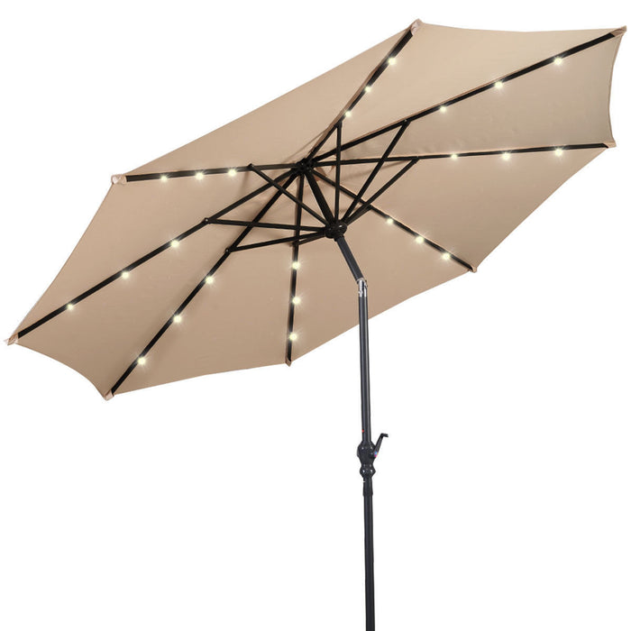 Costway Parasol Solaire de Patio 10ft LED Marche d'Exterieur en Acier Incline avec Manivelle Beige