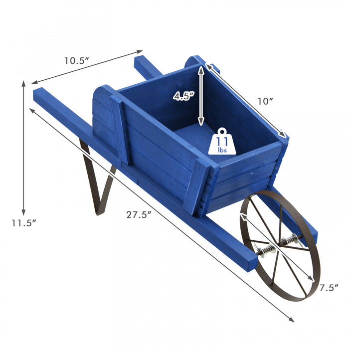 Costway En Bois Wagon Planter Decoratif Interieur/exterieur Rustique Fleur Chariot Avec Roue Bleu