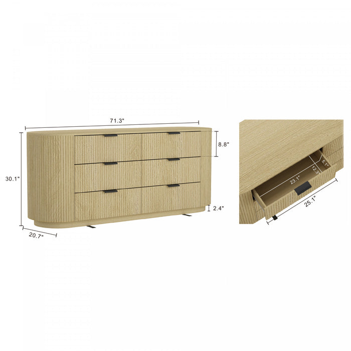 Commode moderne Olivia Manhattan 71\" en chene naturel (6 tiroirs)