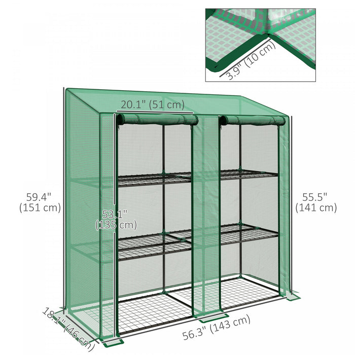 Outsunny Mini Serre Avec 3 Etages 6 Etageres Serre Portable, Verte