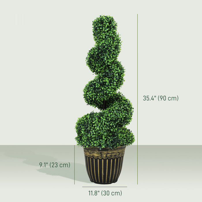 HOMCOM Ensemble de 2 arbres artificiels en spirale de buis en pot