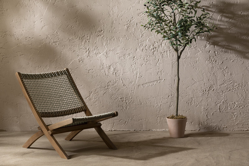 Fauteuil de détente Agave en bois et en corde tressée - beige et naturel