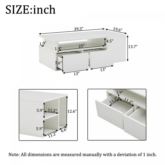Daniel table basse avec eclairage LED et tiroirs de rangement, blanc