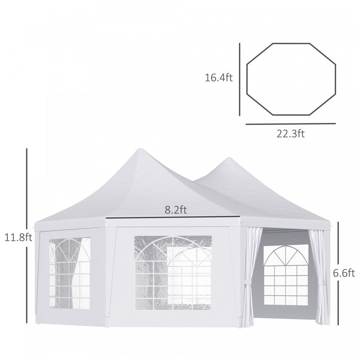 Outsunny 22,3 Pieds Octogonale Tente De Fete Abri De Jardin Exterieur Avec 8 Murs Amovibles Blanc