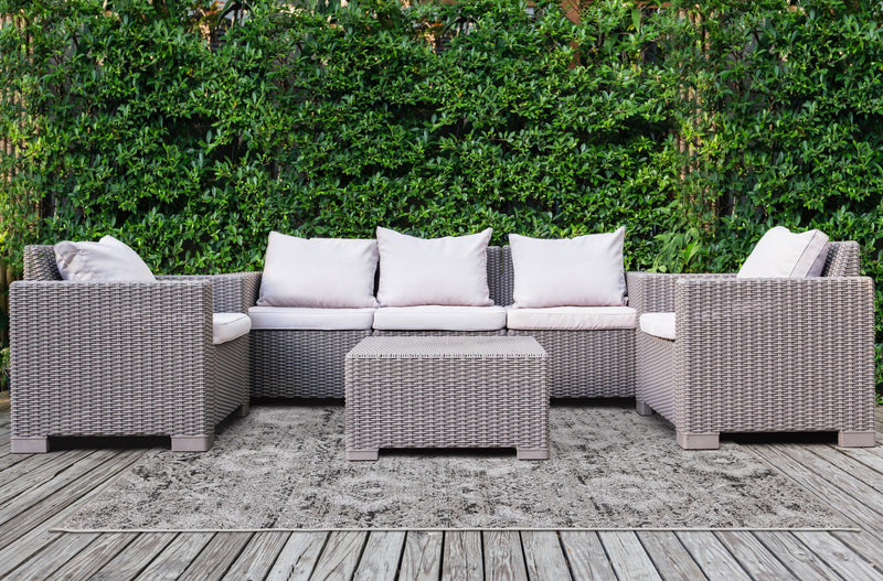 Carpette Jackson à motif damassé vieilli pour l'intérieur et l'extérieur - 5 pi 3 po x 7 pi 7 po