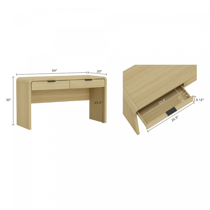 Bureau moderne Grace 54\" en chene naturel (2 tiroirs)