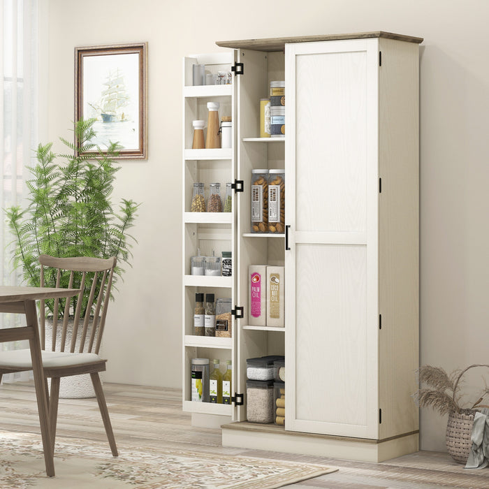 HOMCOM Meuble de rangement de cuisine de 70\" de haut avec etageres, creme