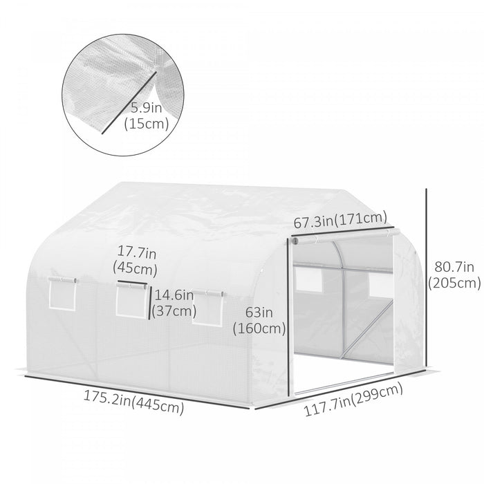 Outsunny 15'x10'x7' Tunnel De Passage Pour Charges Lourdes, Serre Jardinage Abri De Plantation , Maison Verte Chaleureuse, Blanc