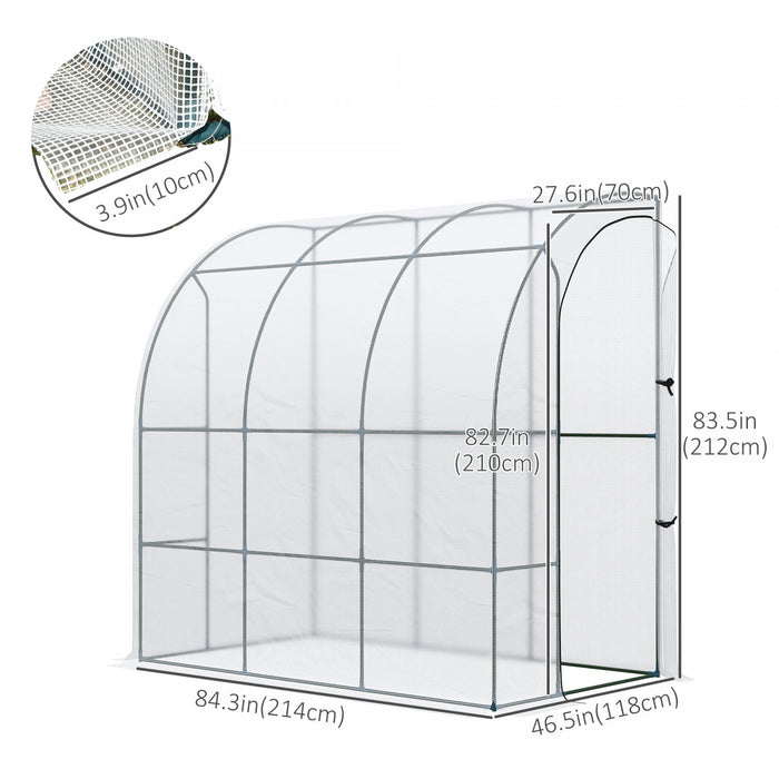 Outsunny 7' X 4' X 7' Serre De Jardin Adossee Porte Zippee Enroulable Couverture Pe Resistante Aux Uv Et Design Compact Acier Blanc