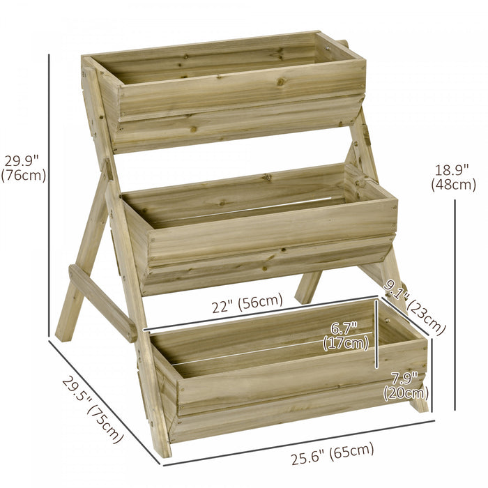 Outsunny Lit De Jardin Sureleve A 3 Niveaux, Boite De Jardiniere Surelevee En Bois Vertical Pour Fleurs, Legumes, Herbes, 26\" X 30\" X 30\", Vert Clair