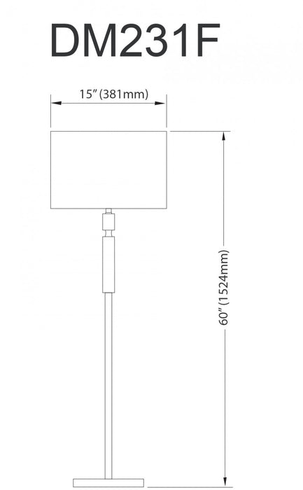 Lampe à pied Fernanda de Dainolite avec abat-jour blanc, fini noir mat et 2 ampoule