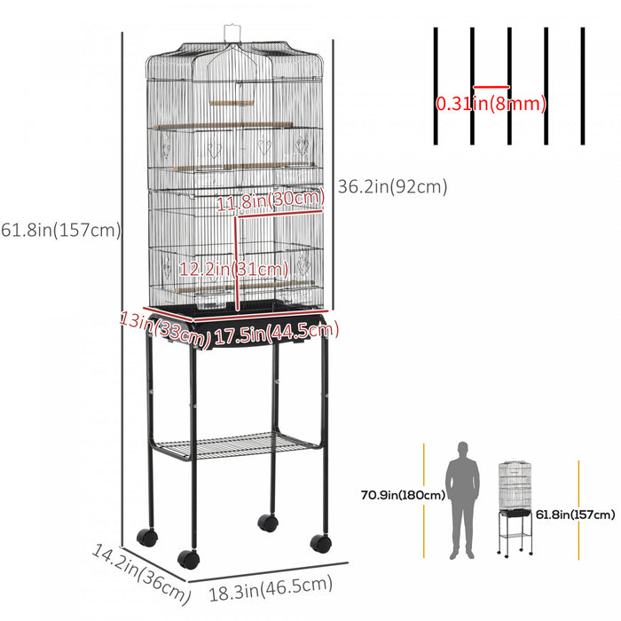 Pawhut Cage A Oiseaux Sur Roulettes Grande Voliere Detachable Cage Portable Multi-accessoires Avec Mangeoires Perchoirs Plateau Amovible Et Etagere Cage Pour Canaris Perruches Noir