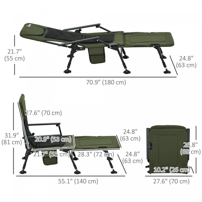 Outsunny Chaise De Lit De Peche Pliante, Repose-pieds Inclinable Vert Fonce