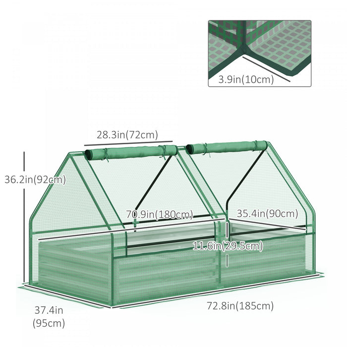 Outsunny Lit De Jardin Sureleve Avec Mini Serre, Jardiniere D'exterieur En Metal Avec Couvercle, Pour Herbes Et Legumes, Utilisation Pour Terrasse, Jardin, Balcon, Vert Et Argent