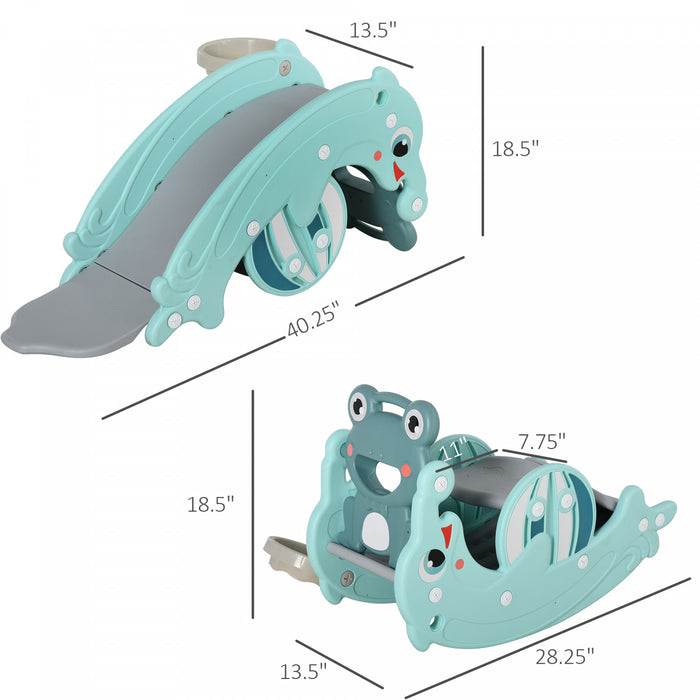 Qaba 3-en-1 Toboggan Pour Enfants Et Cheval A Bascule A Double Usage Equipement D'activite Pour Enfants Toboggan Portable Pour Aire De Jeux Interieure Et Exterieure Jouet Avec Panier De Basket Vert