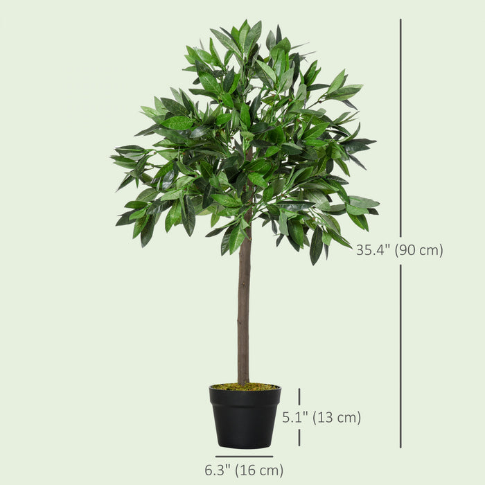 Outsunny Lot de 2 Arbres Artificiels de Laurier de 3pi, Pots Inclus