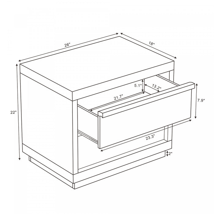 Table de nuit contemporaine Navis 66 cm en chene blanchi (2 tiroirs)