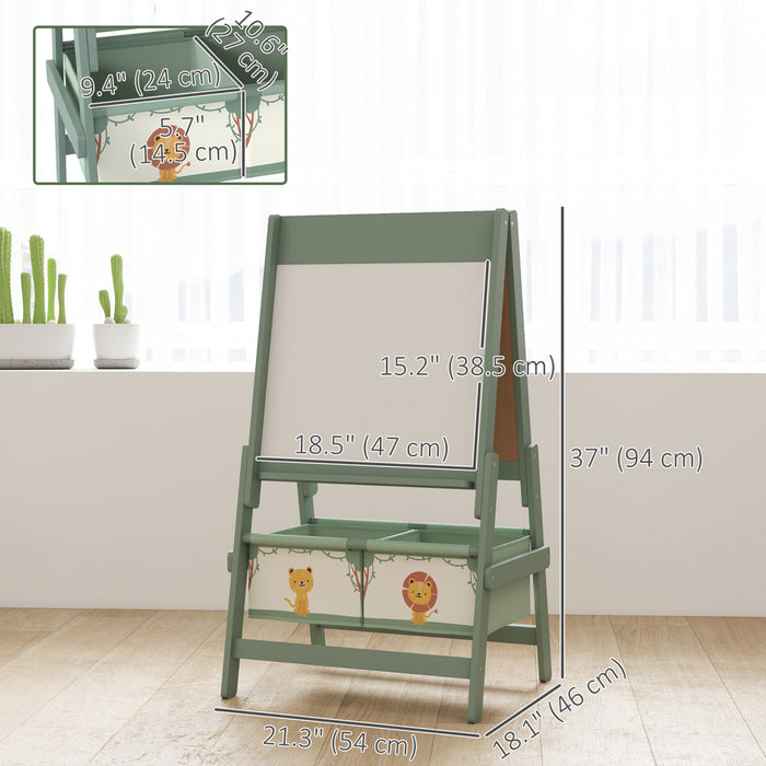 Qaba Chevalet D'art Pour Enfants, Double Face Avec Rouleau De Papier, Vert