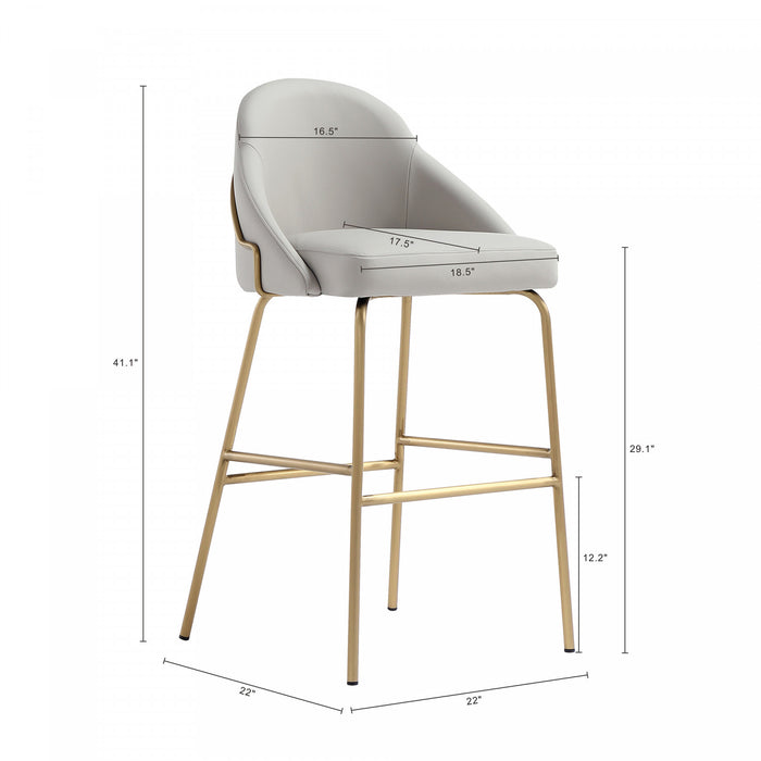 Tabouret de bar moderne en metal Gracie, rembourre, gris pierre et or