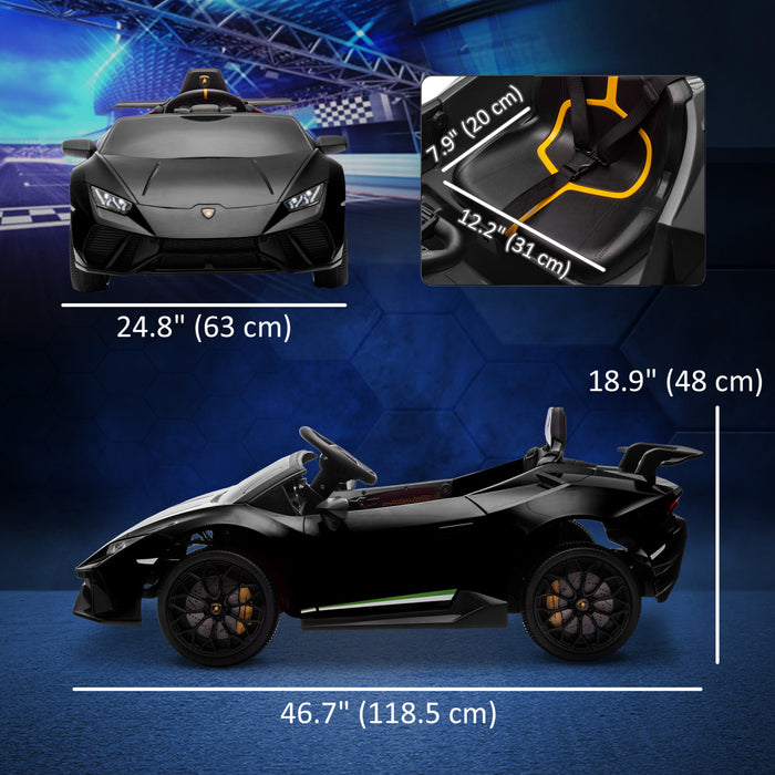 Qaba Voiture Electrique 12v Pour Enfants, Lamborghini Huracan Sous Licence, Voiture Pour Enfants Avec Telecommande, Suspension A Ressort, Lumiere Led, Musique, Pour 3 A 6 Ans, Noir