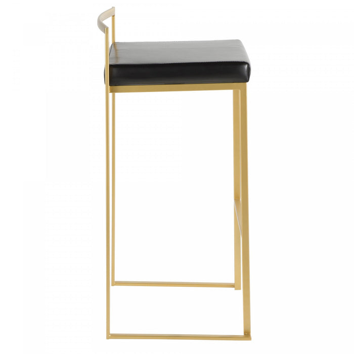 Tabouret bar contemporain Fuji en similicuir noir - ensemble de 2